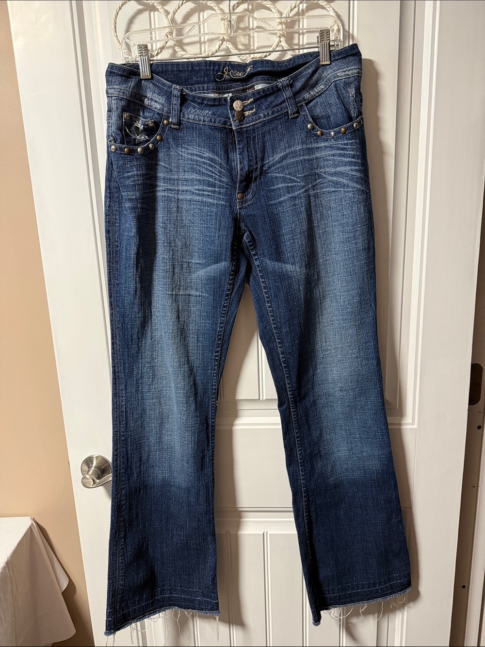 Rocawear Women’s Blue Flare Jeans with Stud Accents